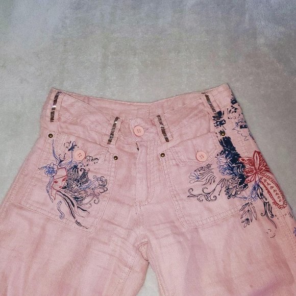 Y2K Love+B low-waisted salmon dusty pink flared wide-leg flowy cotton pants - Picture 3 of 4